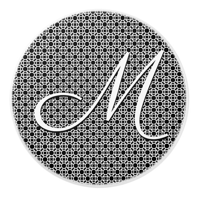 Bouton De Porte En Céramique Monogramme initial géométrique noir et blanc (Devant)