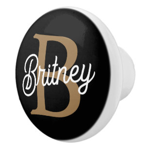 Bouton De Porte En Céramique Monogramme moderne élégant Nom Black Gold Script