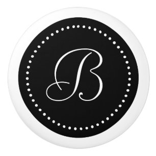 Bouton De Porte En Céramique Monogramme noir avec points, police de caractères