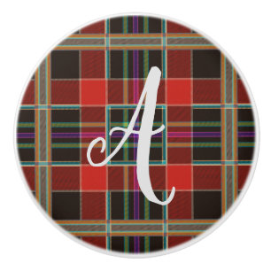 Bouton De Porte En Céramique Monogramme Plaid Multicolor (Tartan), Nom Personna