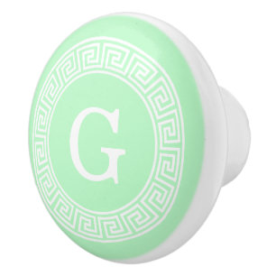 Bouton De Porte En Céramique Monogramme principal grec blanc en bon état