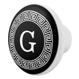 Bouton De Porte En Céramique Monogramme principal grec blanc noir d'initiale de