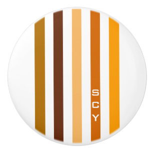 Bouton De Porte En Céramique Monogramme rayures verticales orange marron clair