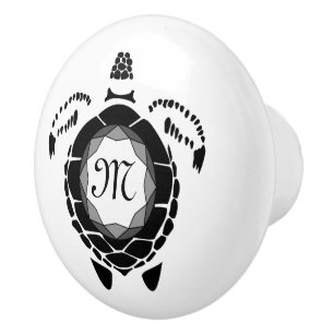 Bouton De Porte En Céramique Monogramme silhouette de la tortue noire Diamant