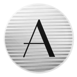 Bouton De Porte En Céramique Monogrammes Art Déco Satin Argent