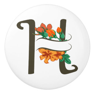 Bouton De Porte En Céramique Monographie florale H lettre majuscule