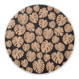 Bouton De Porte En Céramique Monstera en Brun et Noir