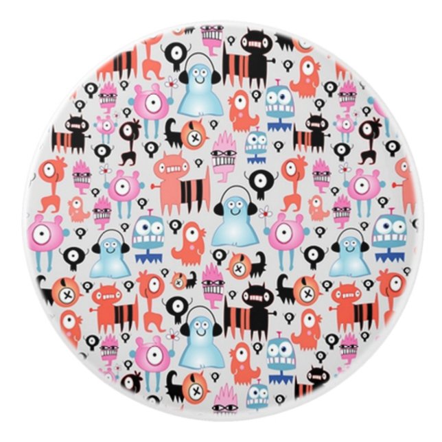 Bouton De Porte En Céramique Monstres funky (Devant)