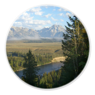 Bouton De Porte En Céramique Montagnes et rivière de Jackson Hole