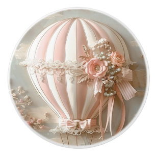 Bouton De Porte En Céramique Montgolfière Parisienne Ballon Tissu Rose Douce Ch