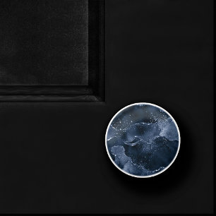 Bouton De Porte En Céramique Moody Agate   Marine Denim Steel Blue Faux Parties