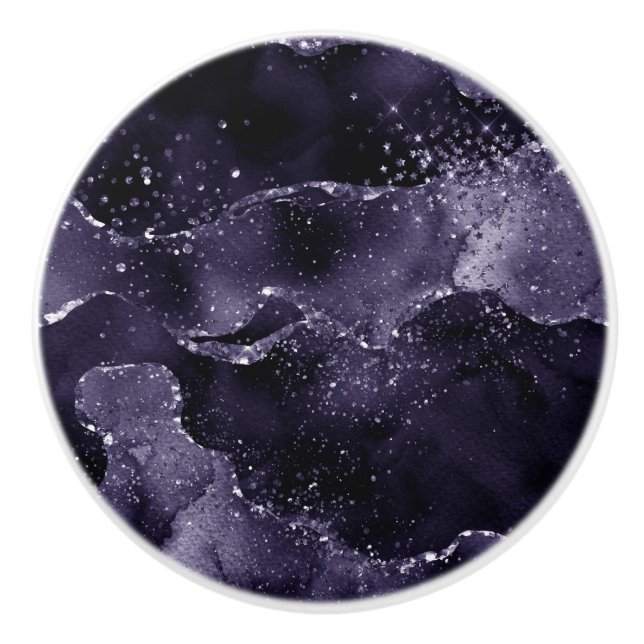 Bouton De Porte En Céramique Moody Agate | Midnight Indigo Deep Purple Glam (Devant)
