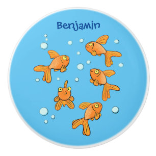 Bouton De Porte En Céramique Morceau de poisson rouge orange mignon sur dessin 