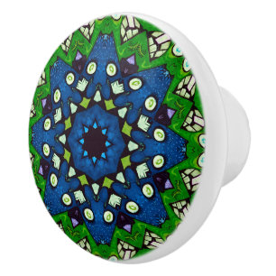 Bouton De Porte En Céramique Mosaic bleu vert Hippie Boho Mandala