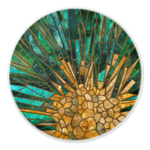 Bouton De Porte En Céramique Mosaïque abstraite de cellules émeraude et or