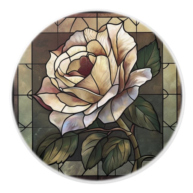 Bouton De Porte En Céramique Mosaïque de perle en verre de rose blanche (Devant)