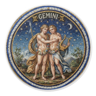 Bouton De Porte En Céramique Mosaïque de style antique Zodiaque Gémeaux 