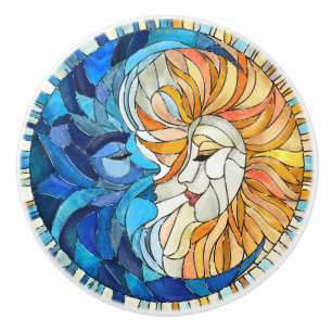 Bouton De Porte En Céramique Mosaïque du soleil et de la lune