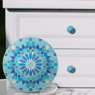 Bouton De Porte En Céramique Mosaïque marocaine bleu ciel et perle