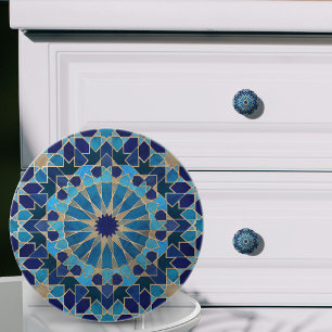 Bouton De Porte En Céramique Mosaïque marocaine bleus et or
