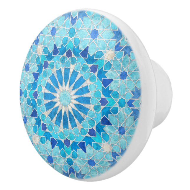 Bouton De Porte En Céramique Mosaïque marocaine Sky Blue et Pearl (Droite)