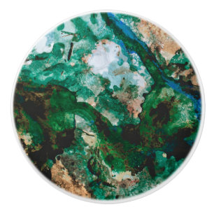 Bouton De Porte En Céramique Moss Agate Green Crystal Geode Abstract