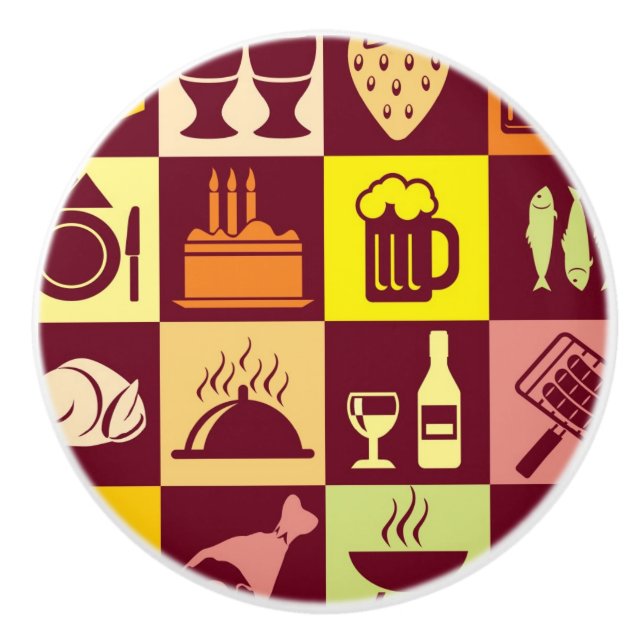 Bouton De Porte En Céramique Motif 4 de nourriture (Devant)