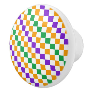 Bouton De Porte En Céramique Motif à damier diagonal Mardi gras