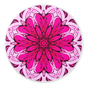 Bouton De Porte En Céramique Motif à fleurs géométriques en Bourgogne & Magenta
