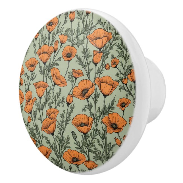 Bouton De Porte En Céramique Motif à fleurs orange de Californie (Droite)