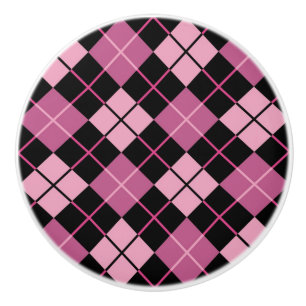 Bouton De Porte En Céramique Motif à motifs de losanges dans le noir et le rose