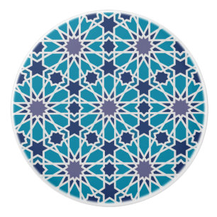 Bouton De Porte En Céramique Motif Abstrait En Bleu Et Gris