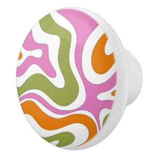 Bouton De Porte En Céramique Motif Abstrait moderne Retro Liquid Swirl Funky