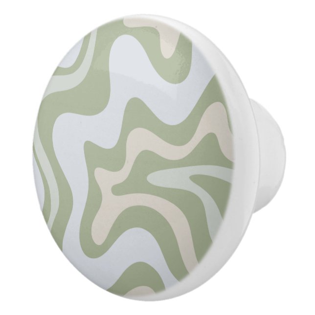 Bouton De Porte En Céramique Motif Abstrait Retro Liquid Swirl à Sage Green (Droite)