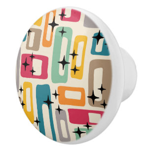Bouton De Porte En Céramique Motif Abstrait Rétro Milieu de Siècle Moderne