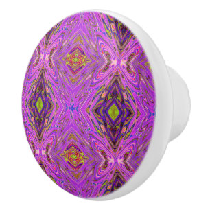 Bouton De Porte En Céramique Motif Abstrait Rose et Violet Tripant