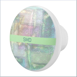 Bouton De Porte En Céramique Motif Abstrait vert bleu rose texturé