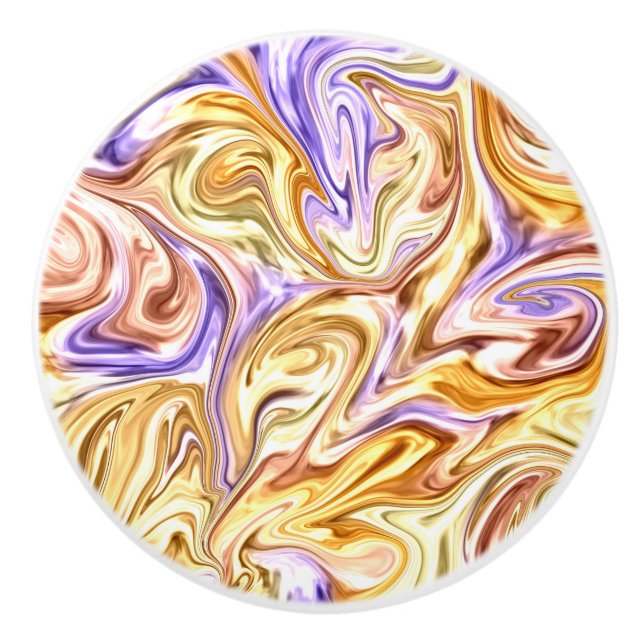 Bouton De Porte En Céramique Motif Abstrait Waves Gold Purple Waves (Devant)