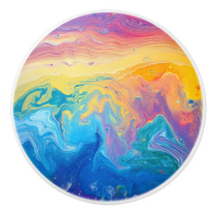 Bouton De Porte En Céramique Motif arc-en-ciel marbré