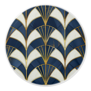 Bouton De Porte En Céramique Motif Art déco bleu et blanc