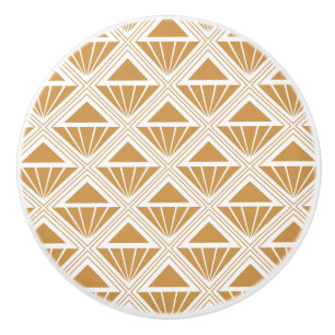 Bouton De Porte En Céramique Motif Art déco en or et blanc avec rhombus