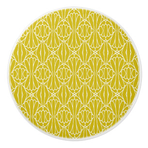 Bouton De Porte En Céramique Motif Art Déco jaune élégant avec motif diamant