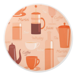 Bouton De Porte En Céramique Motif avec boissons et texte