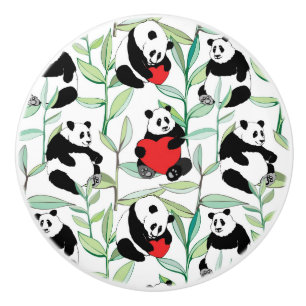 Bouton De Porte En Céramique motif avec de beaux pandas avec des coeurs