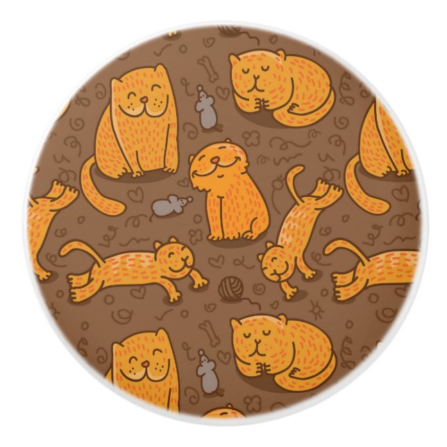 Bouton De Porte En Céramique Motif avec des chats (Devant)