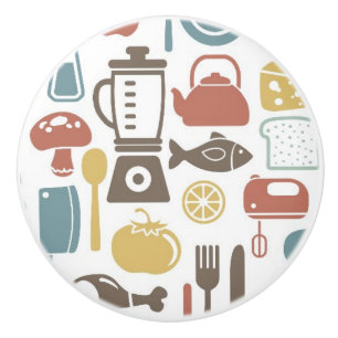 Bouton De Porte En Céramique Motif avec des icônes de cuisine