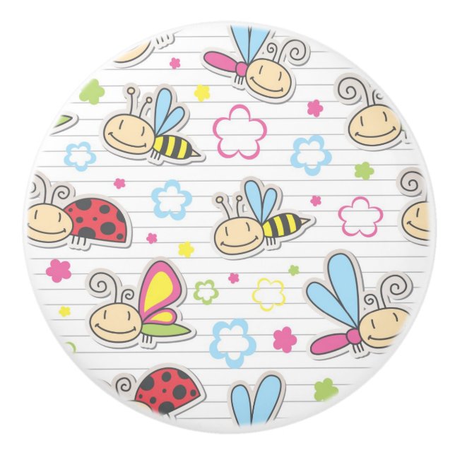 Bouton De Porte En Céramique motif avec des insectes (Devant)