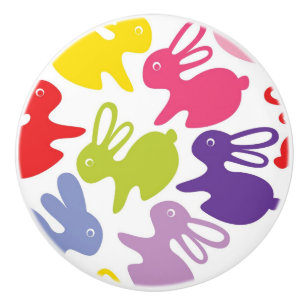 Bouton De Porte En Céramique motif avec des lapins de Pâques