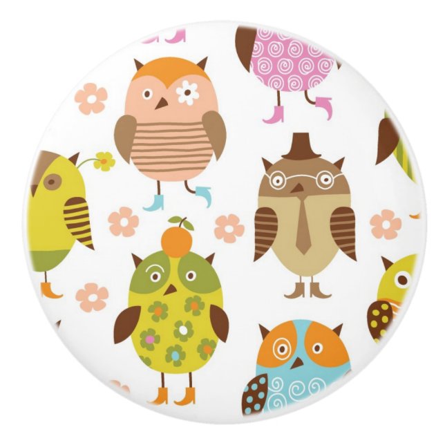 Bouton De Porte En Céramique motif avec des oiseaux (Devant)