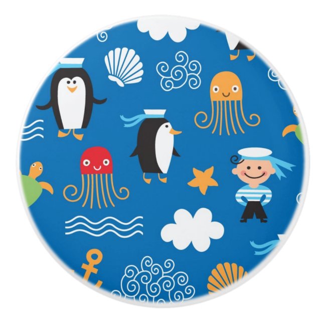 Bouton De Porte En Céramique motif avec le thème de mer (Devant)